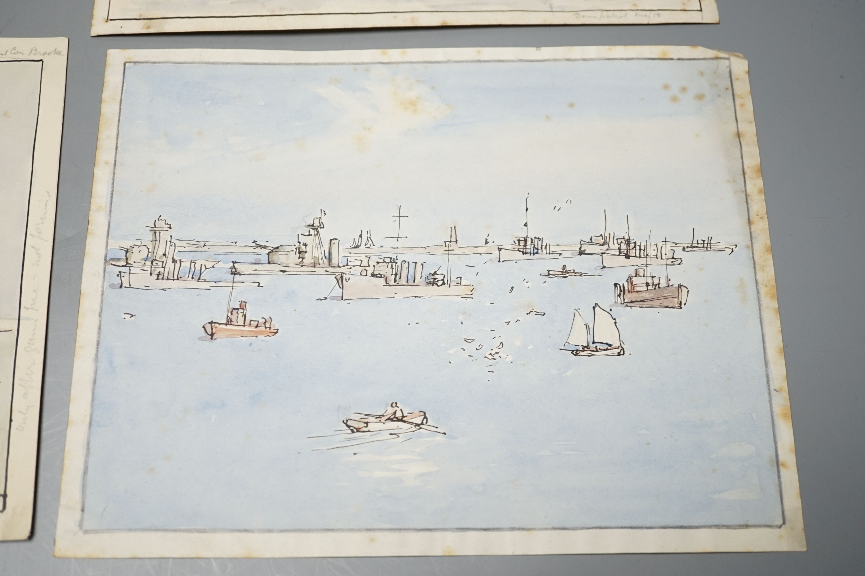 Nelson Dawson (1859-1941), four original watercolours, warships at sea